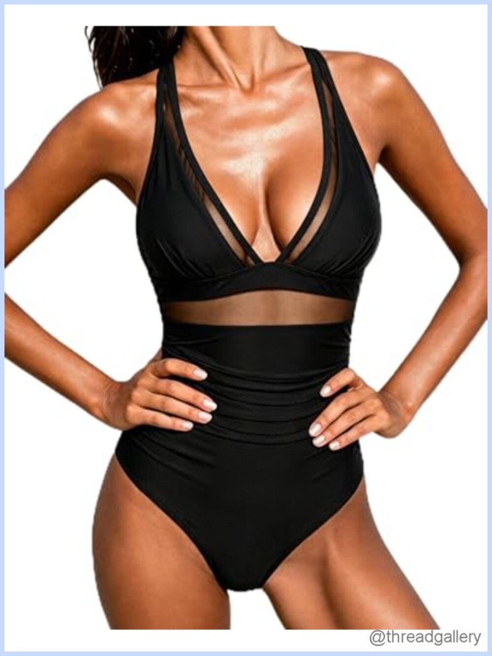 Slimming Mesh One Piece Swimsuit Push Up High Waisted Tummy Control